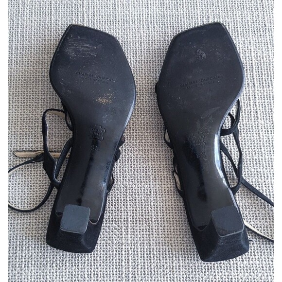 Designer Charles Jourdan Paris Vintage Black Suede Strappy Heels Sandals 8.5 - Picture 9 of 11